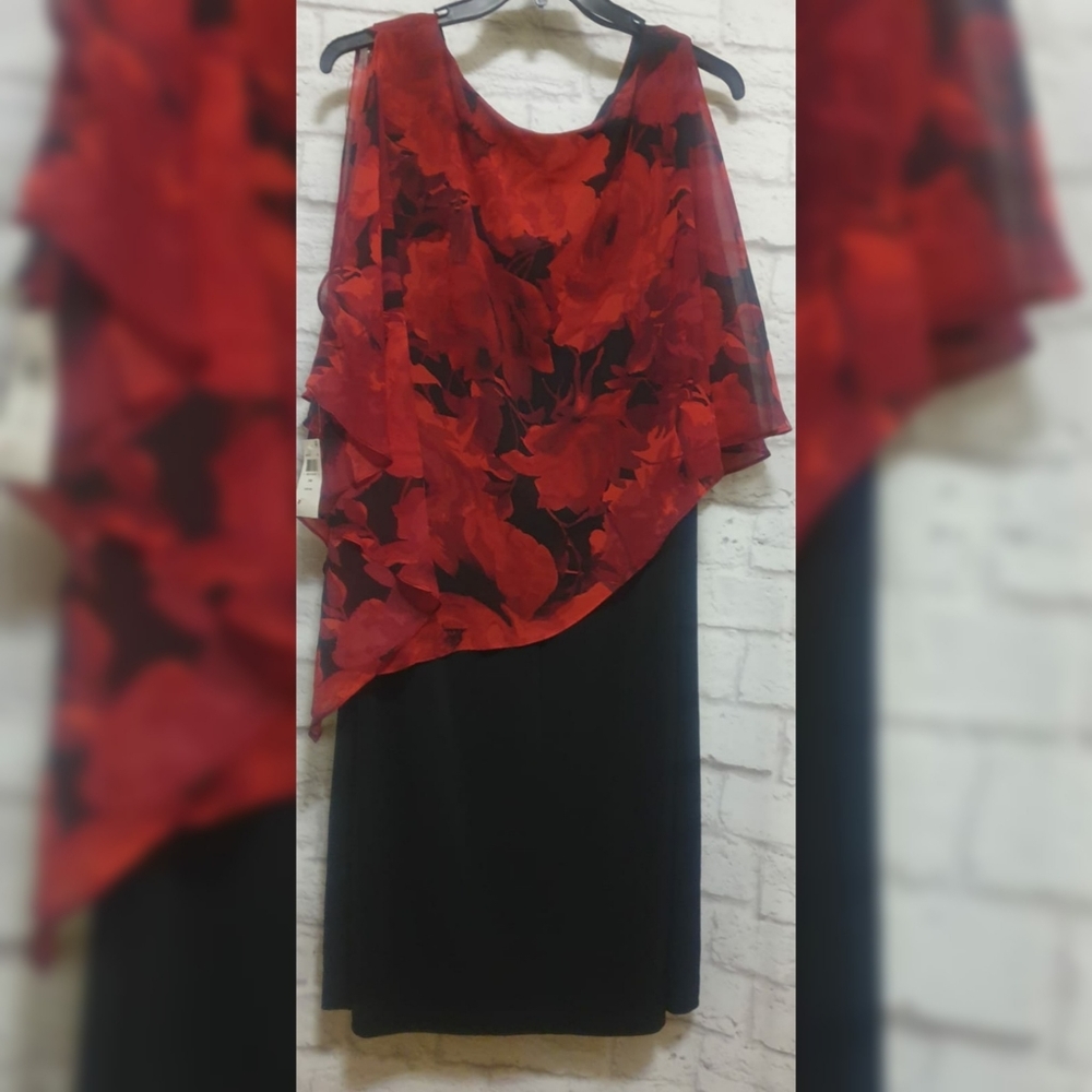 Red Flowers black dress